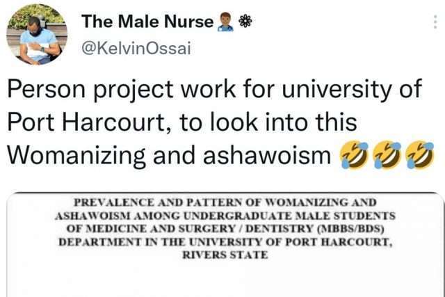 A Nigerian university student picks “Womanizing and Ashawoism” as title for final year project