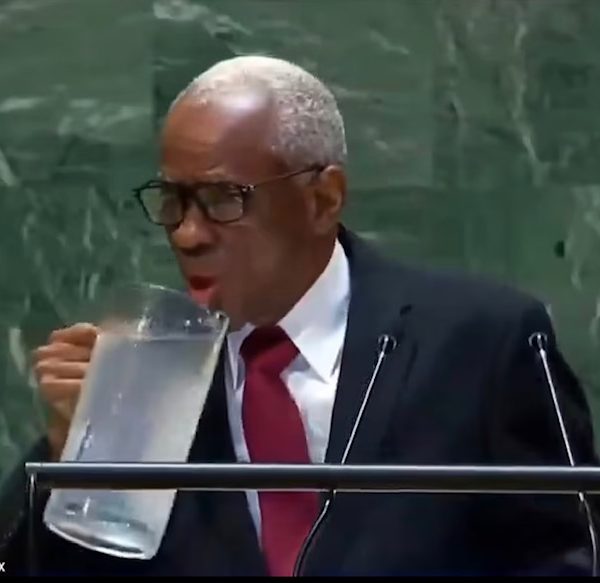 Haitian leader embarrasses himself drinking water from jar during speech at the UN